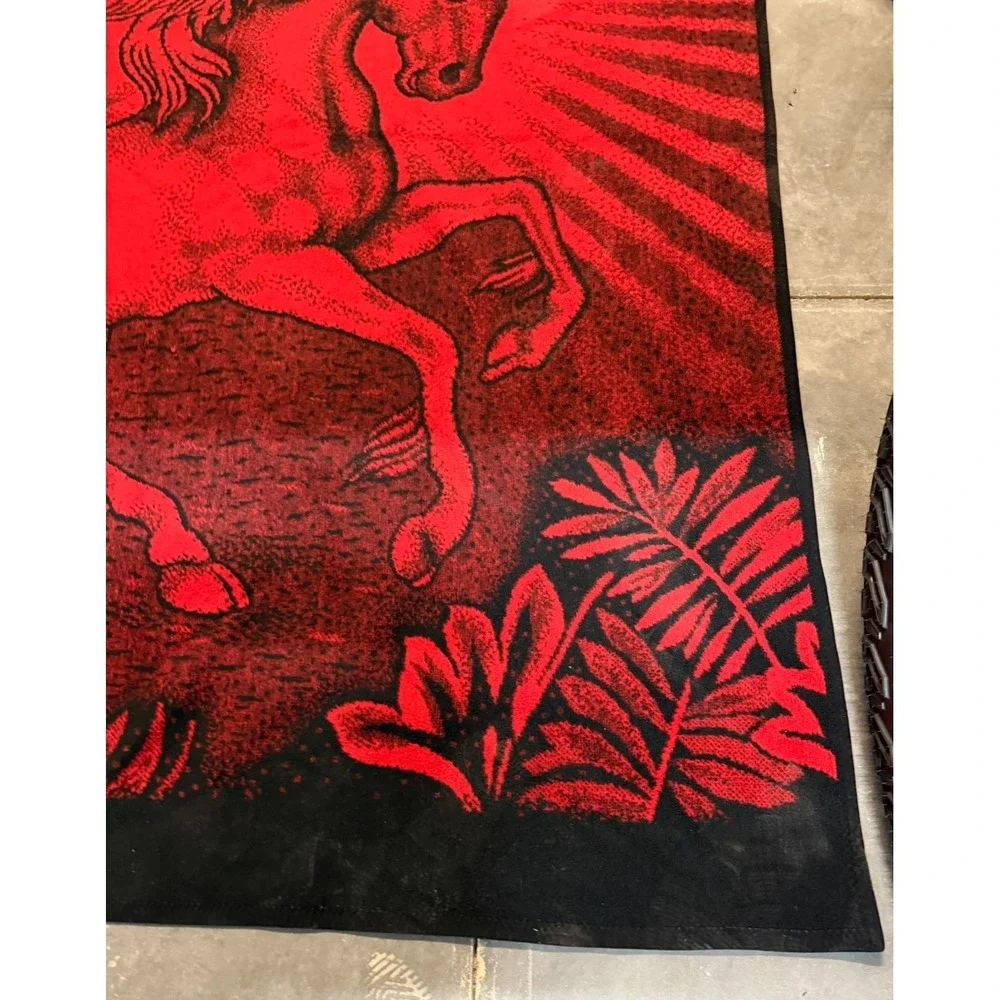 Vintage San Marcos Unicorn Blanket Cobija Red/Black Reversible Aprrox 72